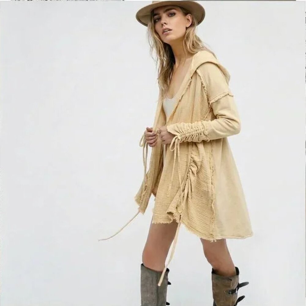 "Get Her Gauze" Drape Hooded Duster (XS) by Free People Butter Yellow